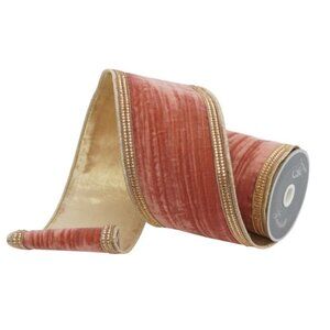 Farrisilk Coral Distressed Diamond Christmas Ribbon 4" x 5Y NEW